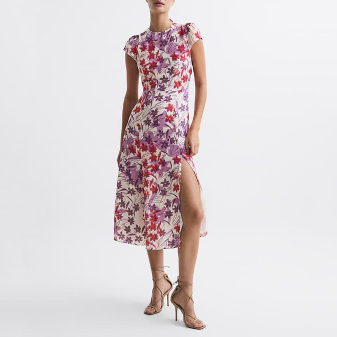 Reiss Multi Livia Floral Print Midi Dress