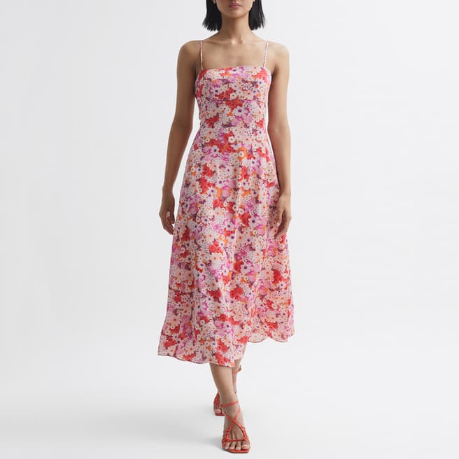 Reiss Pink Bonnie Floral Midi Dress