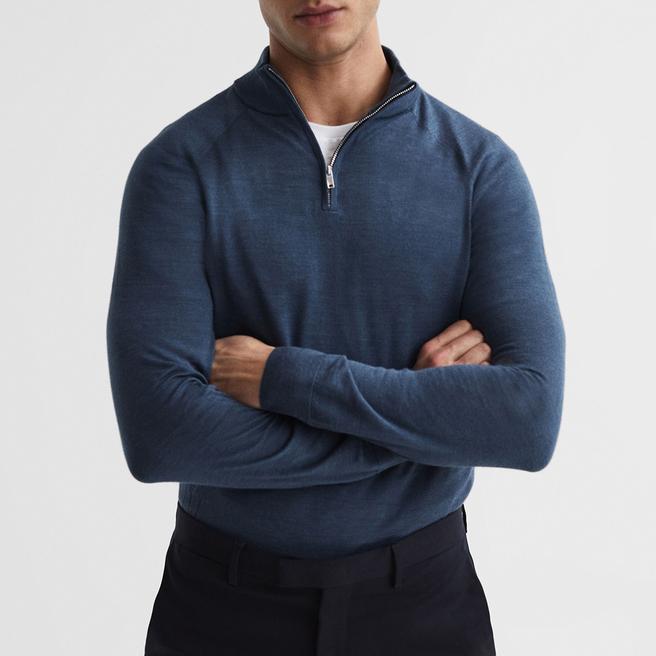 Reiss Blue Sierra Half Zip Knit Jumper