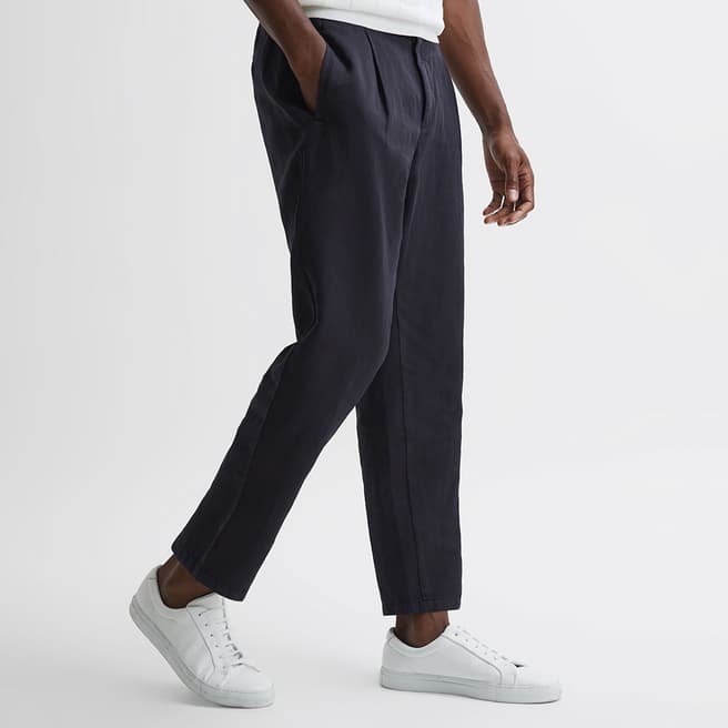 Reiss Navy Pact Straight Cotton Blend Trousers