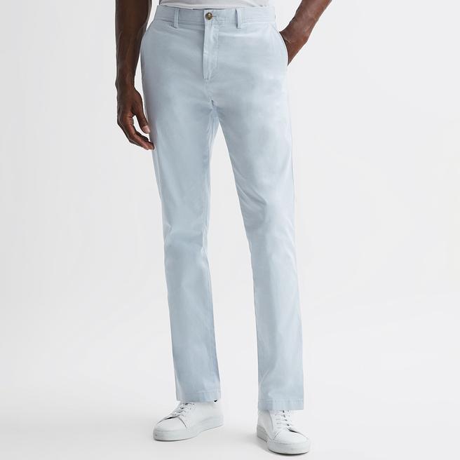Reiss Light Blue Pitch Straight Cotton Blend Chinos