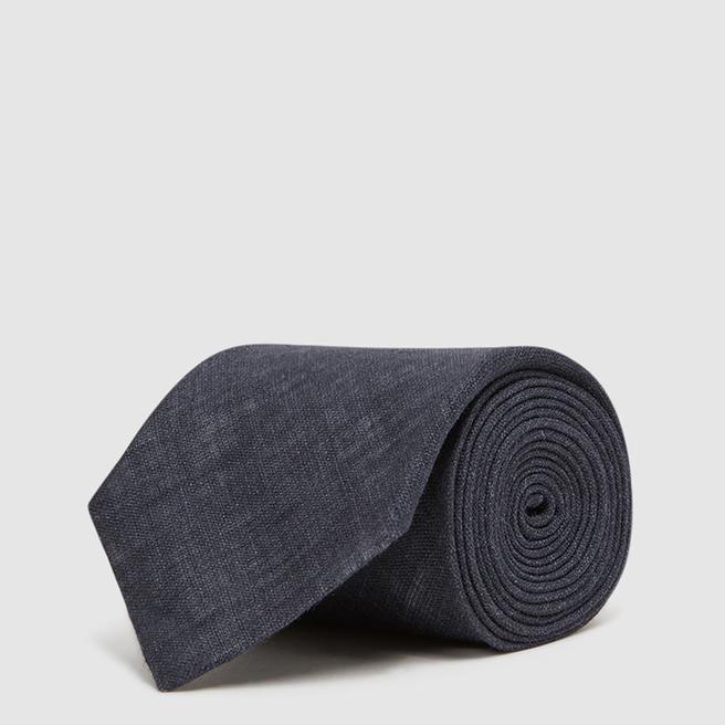 Reiss Navy Lazzaro Pattern Linen Tie