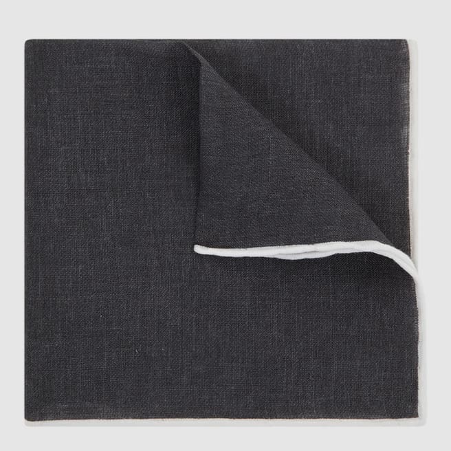Reiss Navy Piazza Linen Pocket Square
