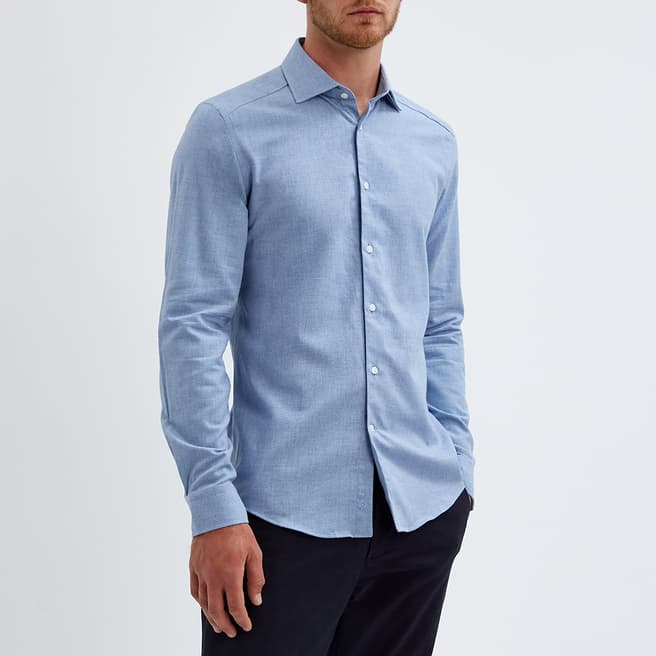 Reiss Blue Zetterberg Long Sleeve Cotton Shirt
