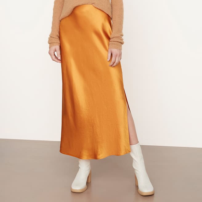 Vince Orange Side Slit Skirt