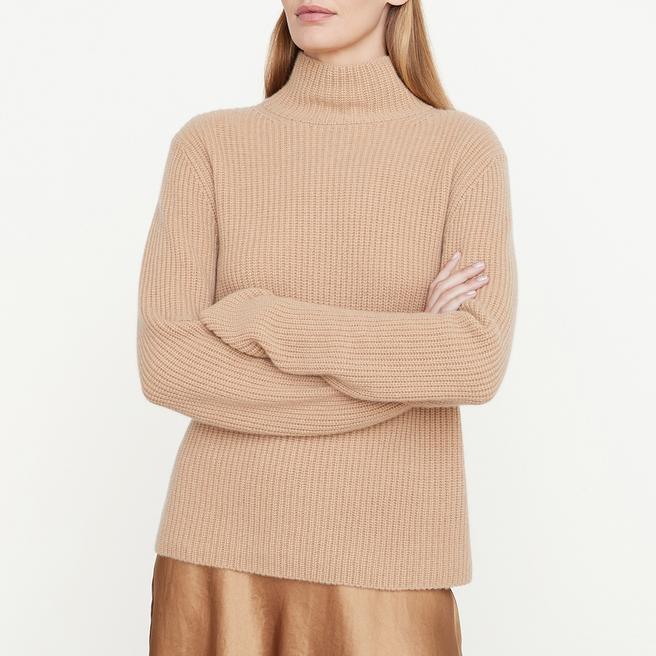 Vince Beige Cashmere Shaker Turtleneck Jumper