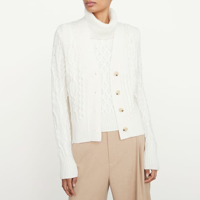 Vince Cream Wool Blend Triple Braided Cable Knit Cardigan