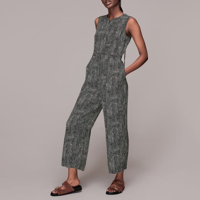 WHISTLES Black Josie Spotted Check Jumpsuit