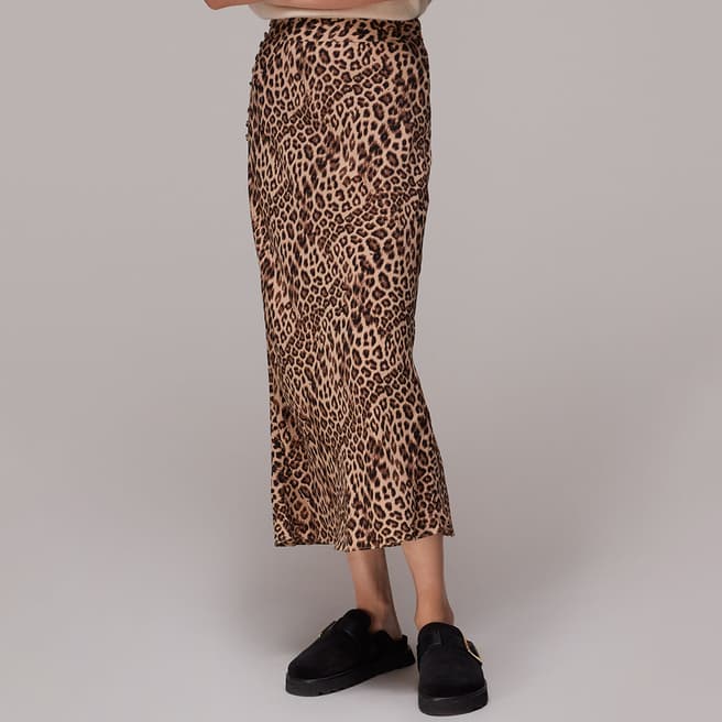 WHISTLES Brown Jungle Cheetah Button Skirt
