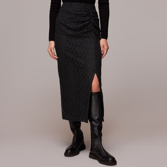 WHISTLES Black  Lace Column Skirt