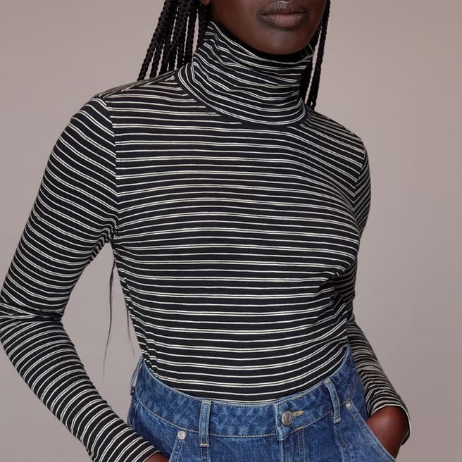 WHISTLES Black Contrasting Stripe Roll Neck Top