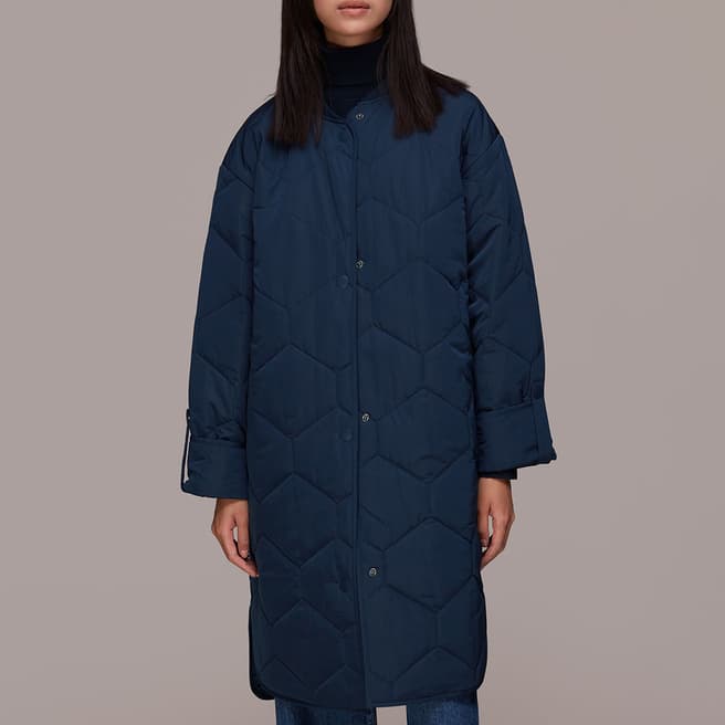 WHISTLES Navy Longline Quilted Coat