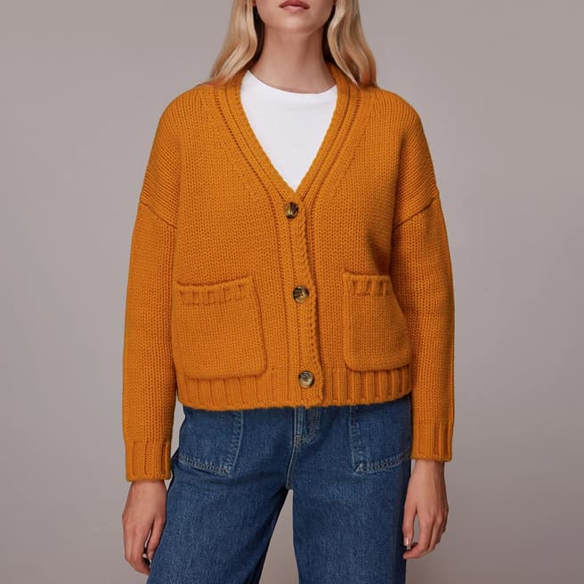 WHISTLES Orange Chunky Wool Cardigan