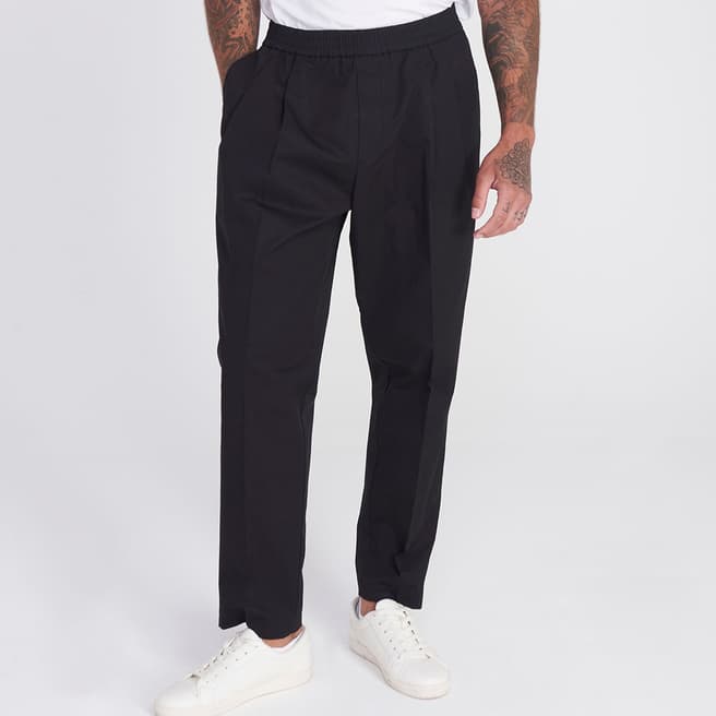 Harry Brown Black Rome Pleated Cotton Trousers