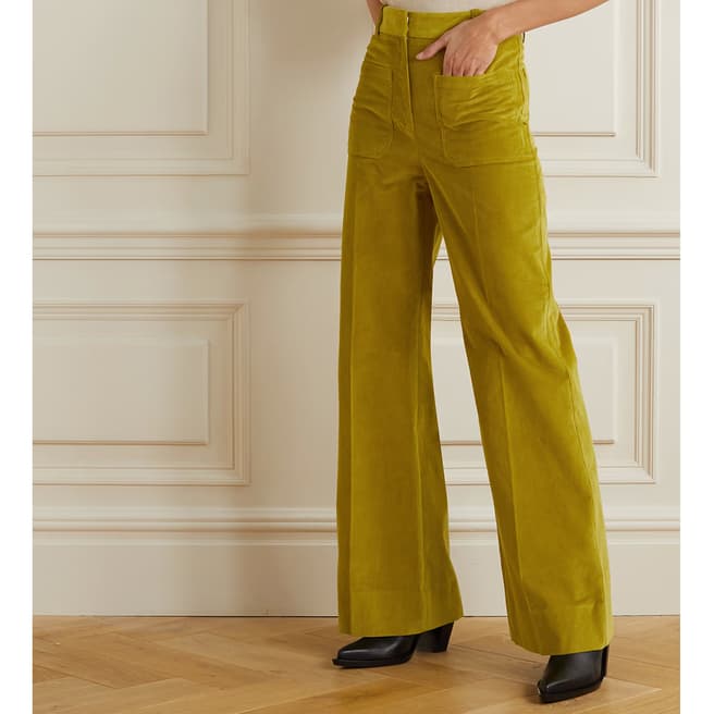 Victoria Beckham Green Corduroy Alina Cotton Trousers