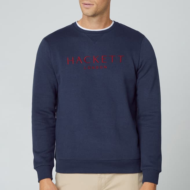 Hackett London Navy Branded Cotton Blend Sweatshirt