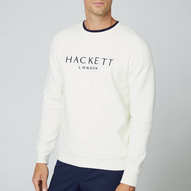 Hackett London White Branded Cotton Blend Sweatshirt