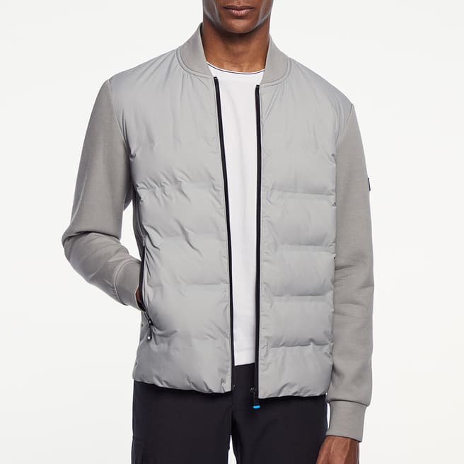 Hackett London Grey Quilted Cotton Blend Bomber Jacket