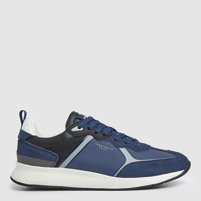 Hackett London Navy Leather Blend Branded Trainers