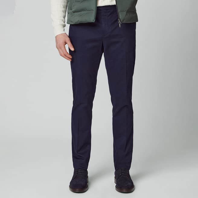 Hackett London Navy Cotton Straight Button Trousers