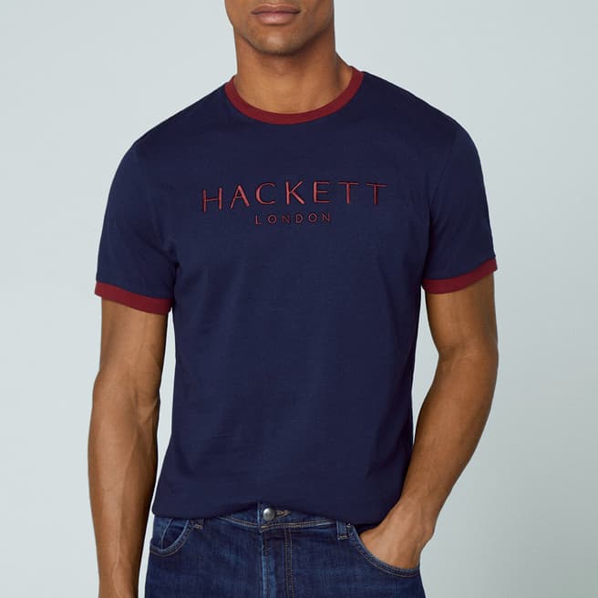 Hackett London Navy/Red Crew Neck Cotton T-Shirt