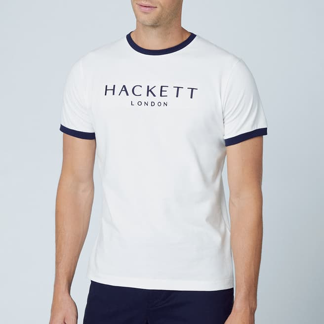Hackett London White/Black Crew Neck Cotton T-Shirt