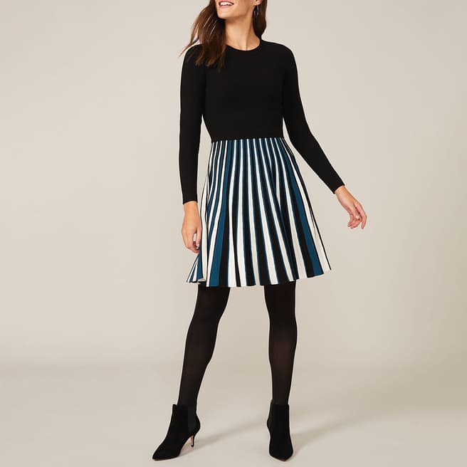 Phase Eight Black/Multi Eylsa Pleated Stripe Knit Dress