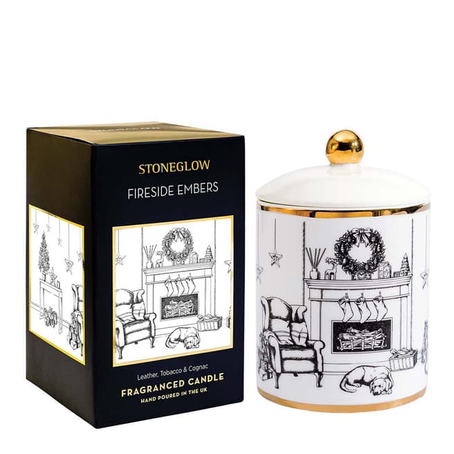 Stoneglow Candles Leather, Tobacco & Cognac Ceramic Candle Tumbler 250g - Fireside Embers - Keepsake 