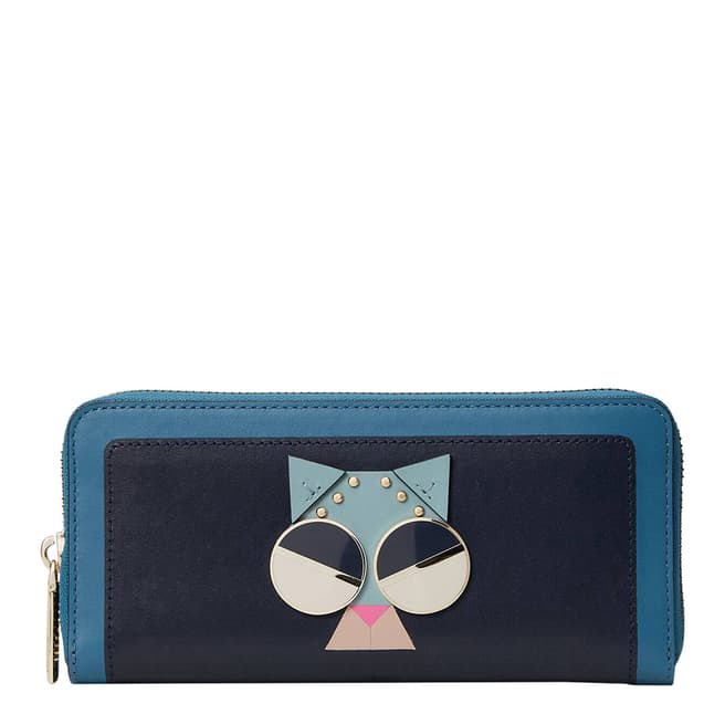 Kate Spade Blazer Blue Multi Spademals Smitten Kitten Slim Continental Wallet