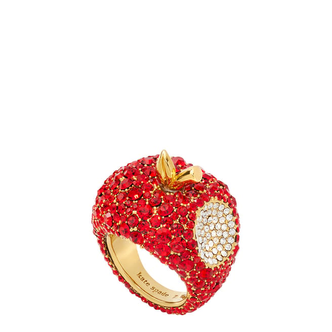 Kate Spade Red Multi Apple Of My Eye Pave Cocktail Ring