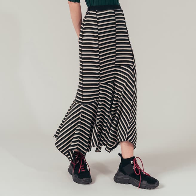 Sonia Rykiel Black Striped Wool Maxi Skirt