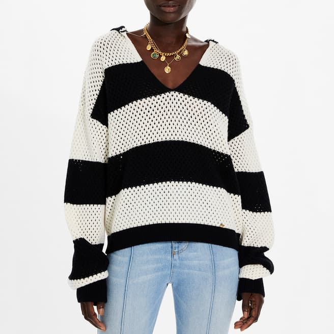 Sonia Rykiel Black/White Striped Cashmere And Wool Jumper