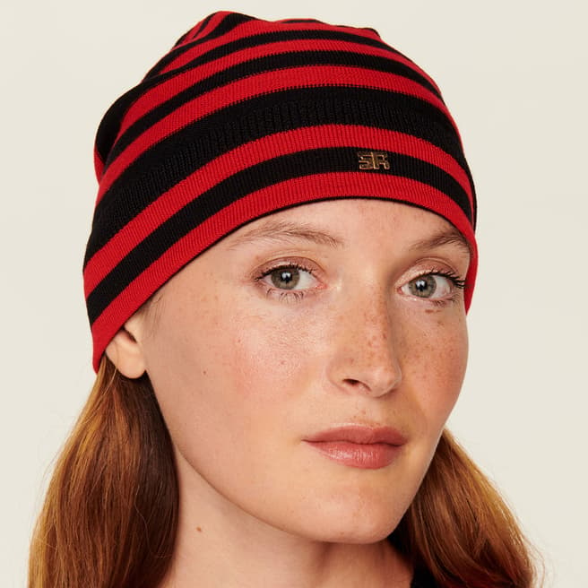 Sonia Rykiel Black/Red Striped Wool Beanie