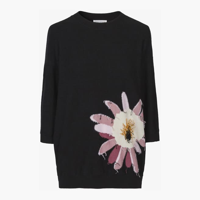 Sonia Rykiel Black Wool Flower Embroidered Jumper