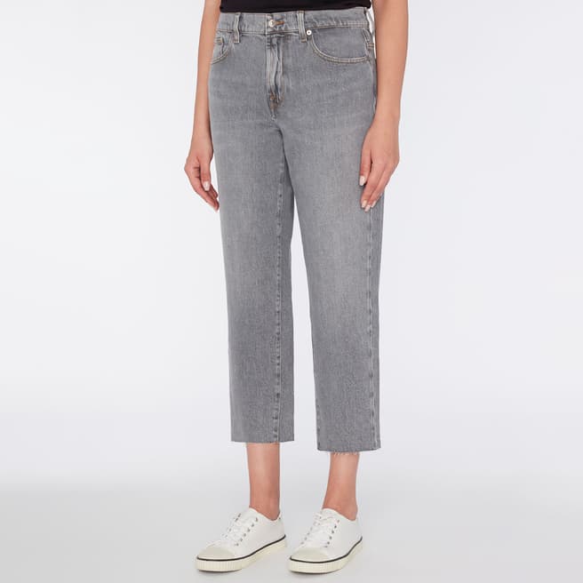 7 For All Mankind Grey Straight Stretch Cropped Jeans
