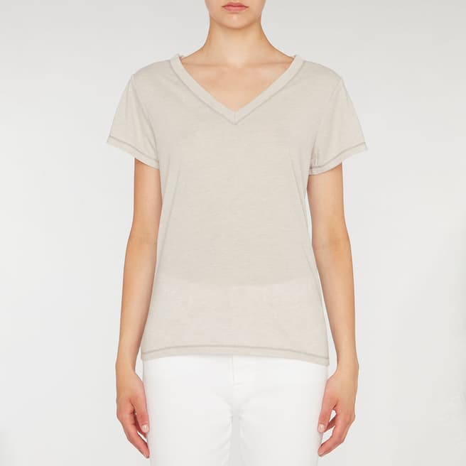 7 For All Mankind Grey Andy V-Neck Cotton Blend T-Shirt