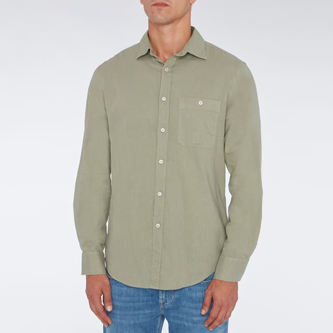7 For All Mankind Green Long Sleeve Linen Blend Shirt