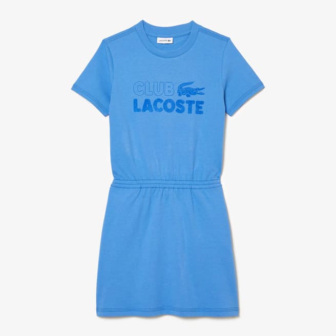 Lacoste Teen Girl's Blue Printed Chest Logo Cotton Dress