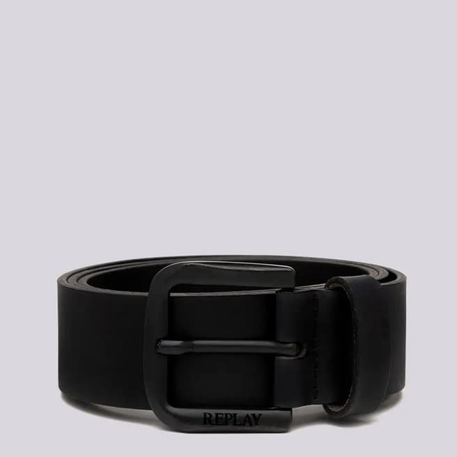 Replay Black Branded Leather Buckle Belt