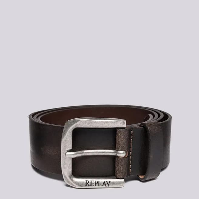Replay Brown Branded Leather Buckle Belt