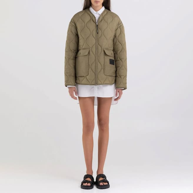 Replay Khaki Quilted Zipped Jacket