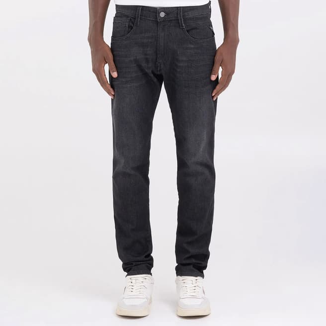 Replay Washed Black Anbass Straight Stretch Jeans