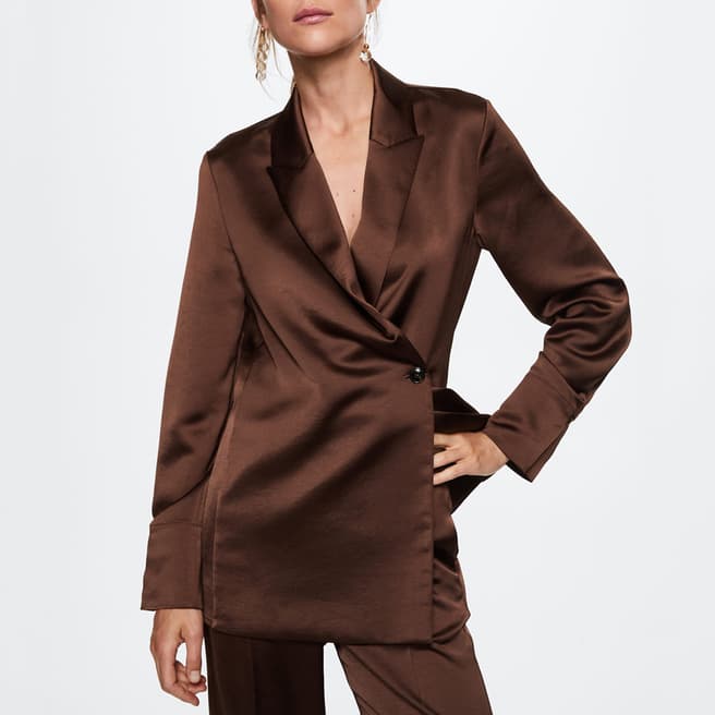 Mango Brown Satin Double-Breasted Jacket
