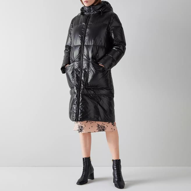 L K Bennett Black Avoriaz Longline Quilted Puffer Coat