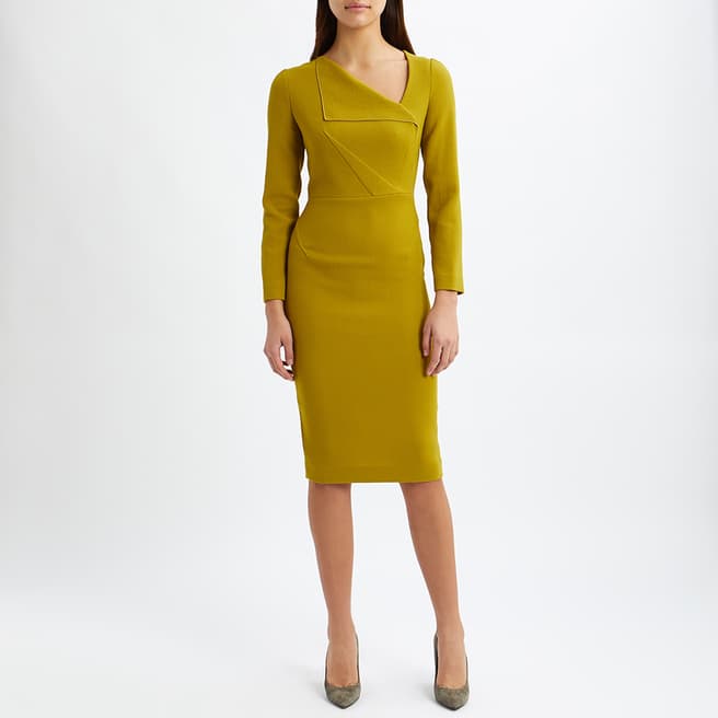 L K Bennett Yellow Pru V-Neck Wool Dress