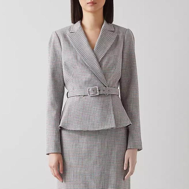 L K Bennett Grey Check Nina Belted Blazer