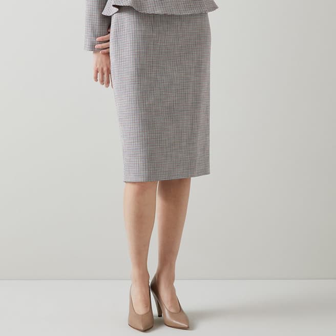 L K Bennett Grey Check Maren Tailored Midi Skirt