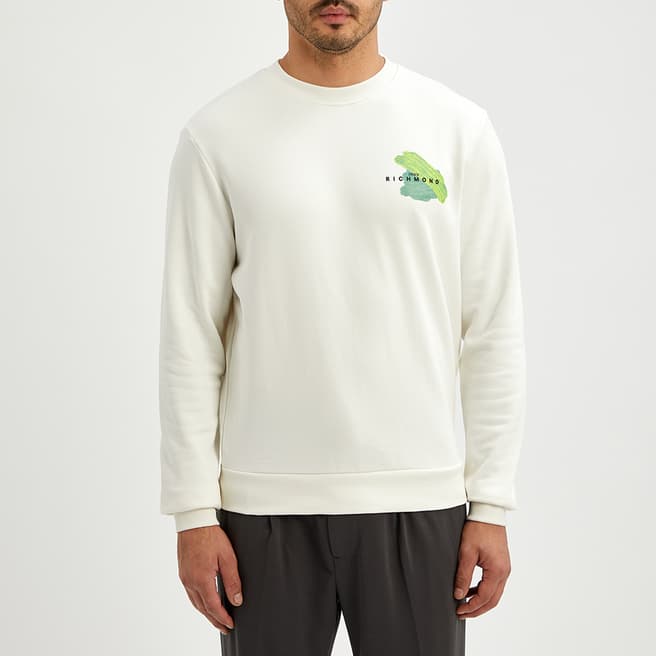John Richmond White Small Logo Cotton Blend Sweatshirt