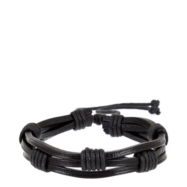 Stephen Oliver Black Leather Adjustable Bracelet