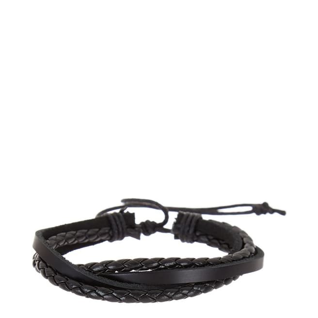Stephen Oliver Black Leather Multi Row Woven Adjustable Bracelet